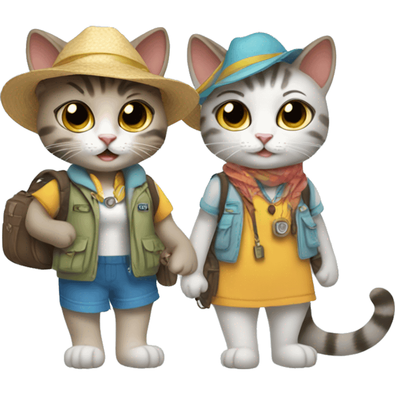 2 girl cats dressed up as tourists emoji