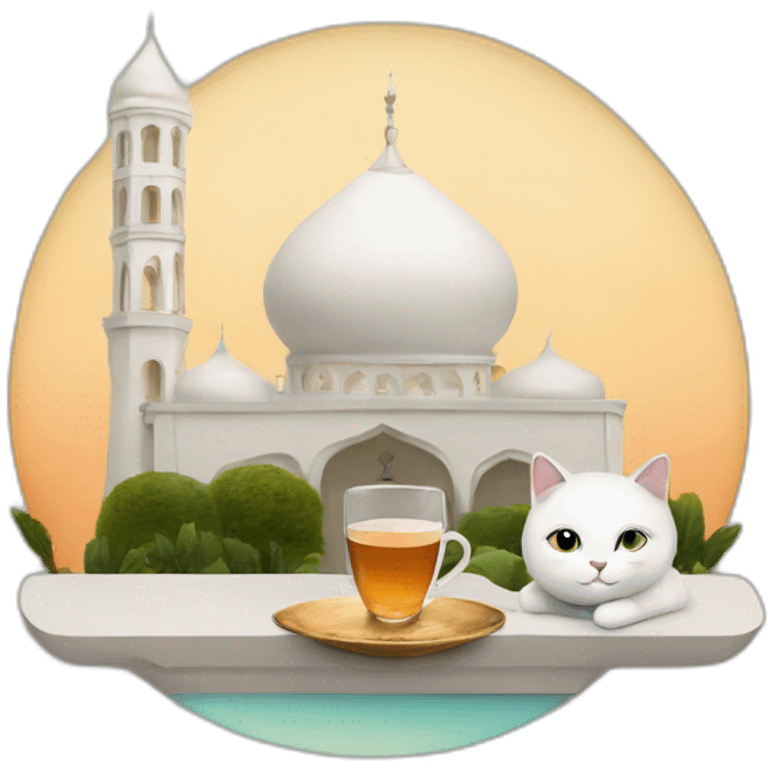 Mosque with cat and tea  emoji