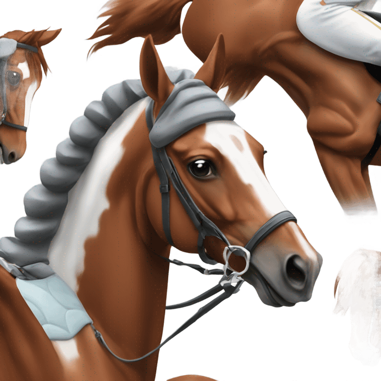 Chestnut racehorse with jockey in grey colours emoji