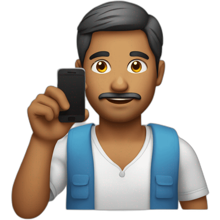 indian man whith a phone making photo emoji