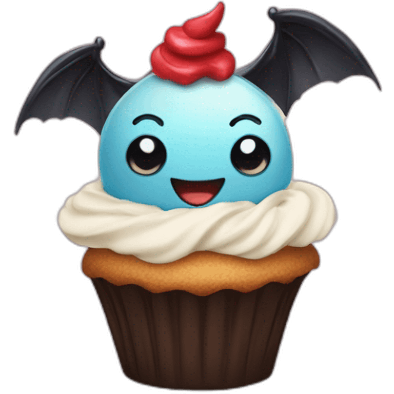 Happy cupcake with bats emoji