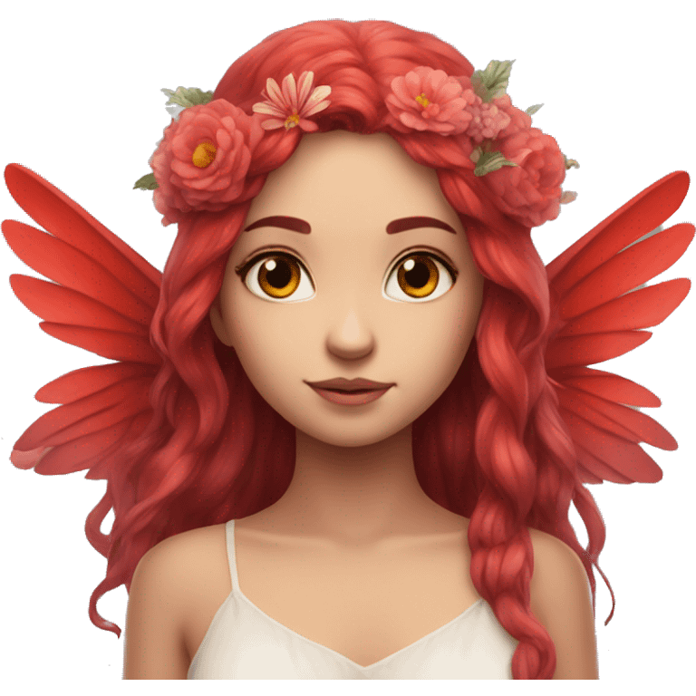 big wings, flower, Beautiful, fairy, red, long hair emoji