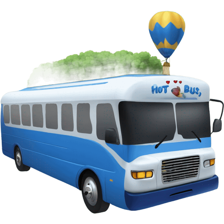 Blue party bus with a blue and white hot air balloon on top  emoji