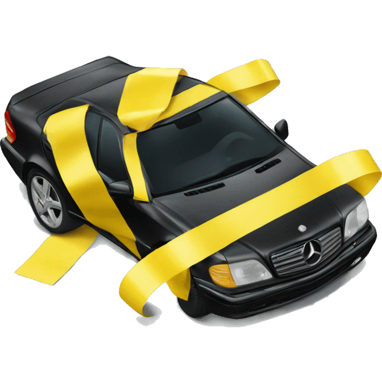 Mercedes covered with black and yellow tape emoji