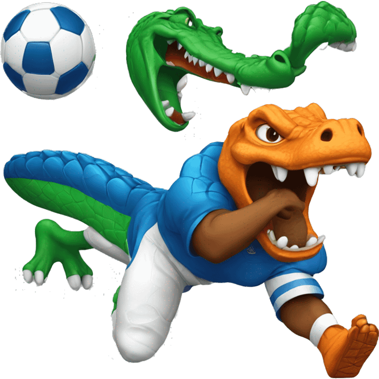 angry alligator with a football, wearing blue and orang emoji