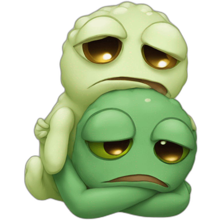 two crying pepe cuddling each other emoji