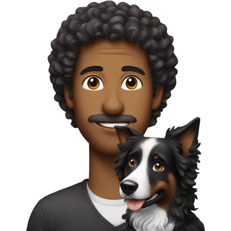 A man with curly hair with a Border collie emoji