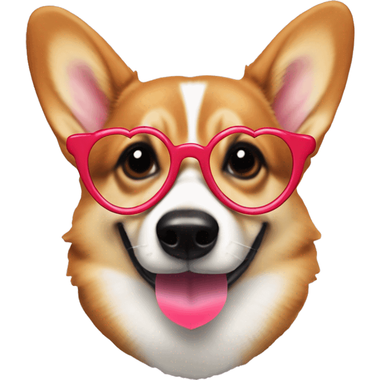 Corgi with heart shaped glasses, eating a watermelon. emoji