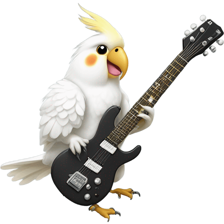 White cockatiel playing electro guitar emoji