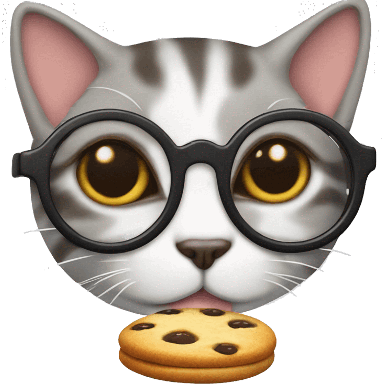 gato con una galleta y lentes emoji