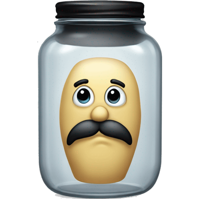 Anthropomorphic empty glass jar with a black beard  emoji