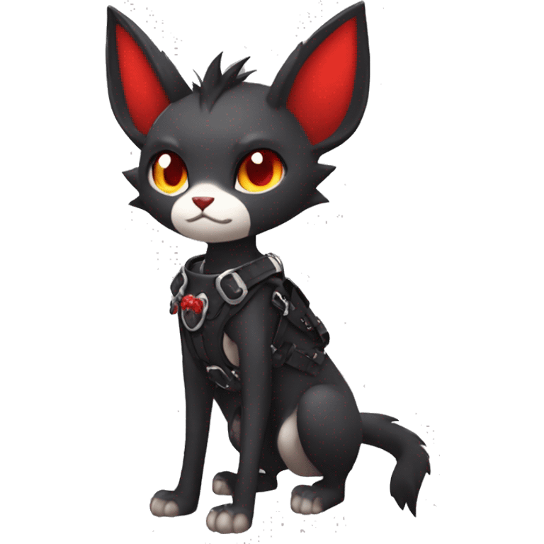 cool edgy cute black punk red fantasy nargacuga-bat-cat-Fakemon collar harness full body emoji