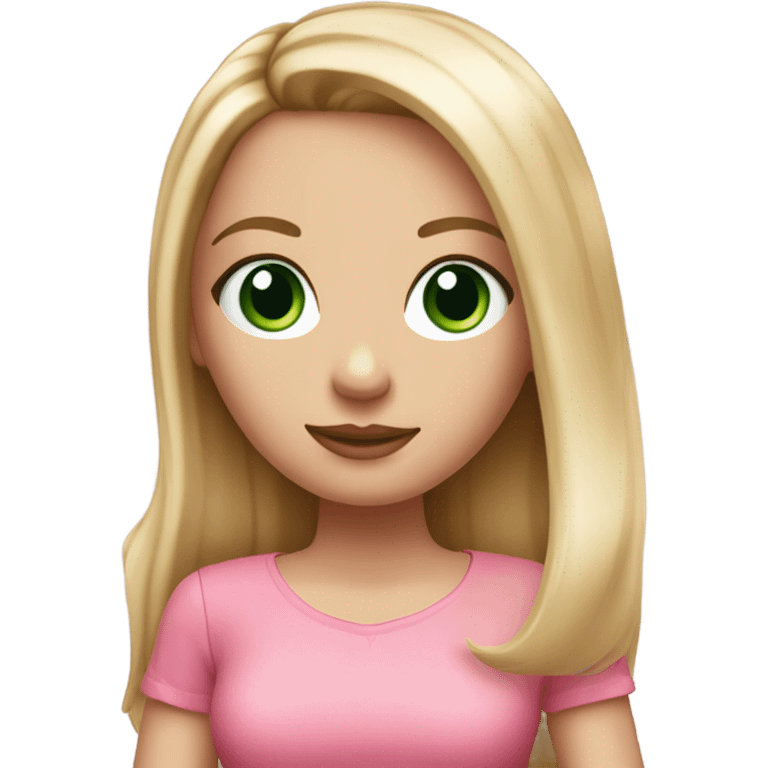 Realistic White girl with Long straight blonde hair and green eyes, tattoos, full body wearing pink dress, holding pink handbag emoji