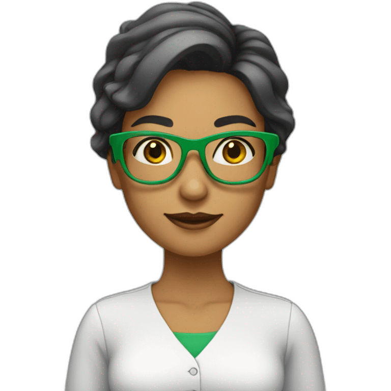 tanned female teacher with green glasses emoji