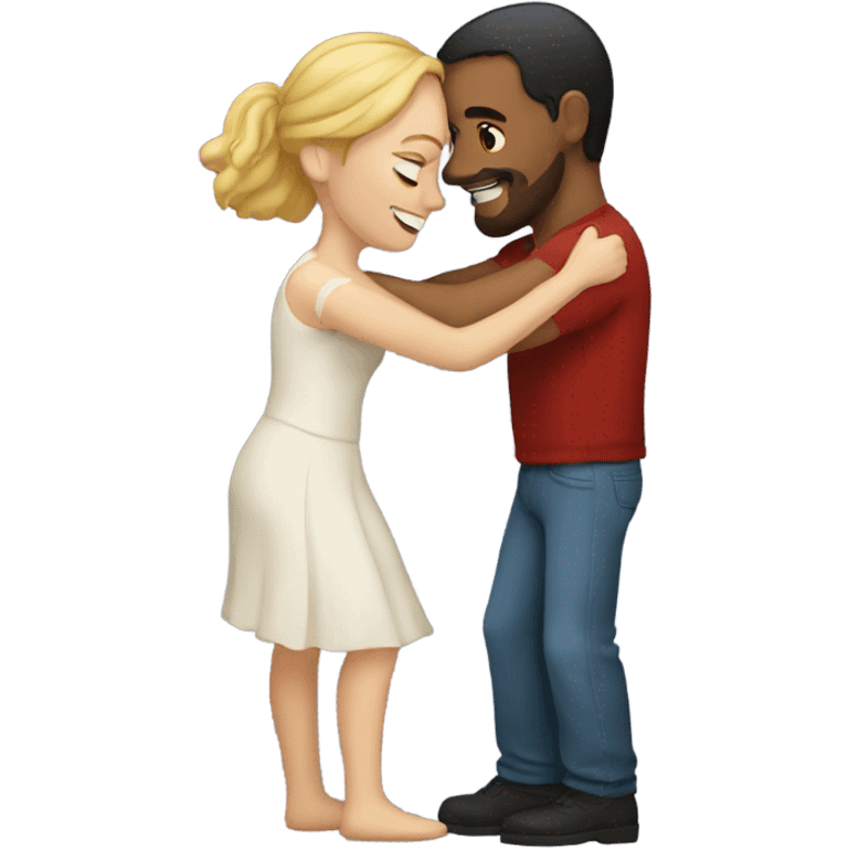 white woman and spanish man hugging  emoji