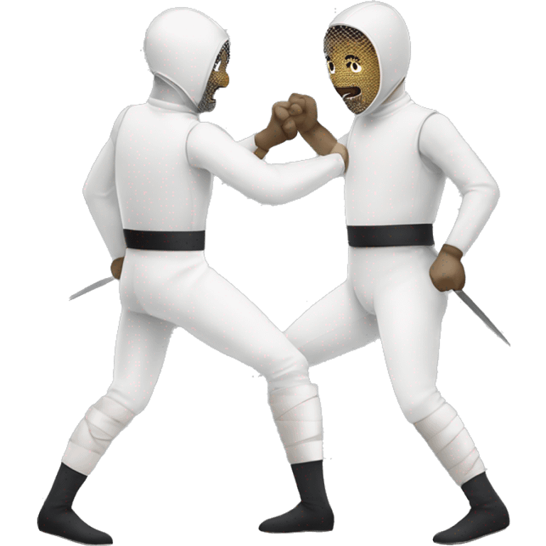 Two men in a appendage fencing match. Their arms and legs are still, but they can still battle emoji