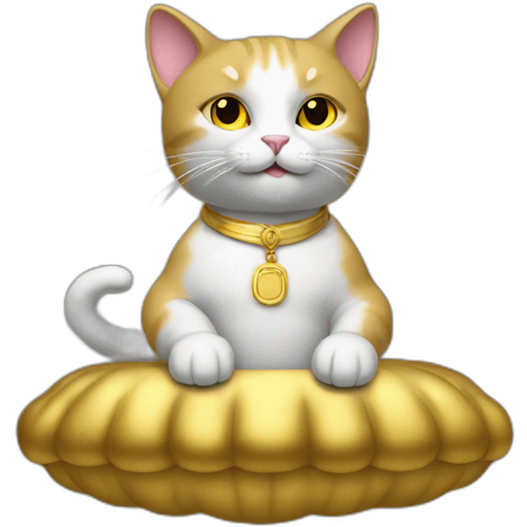 cat secretary sitting on top of the gold cloud emoji