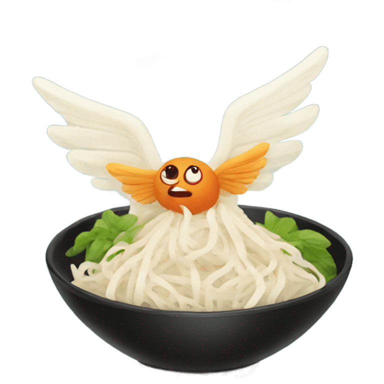 Flat rice noodles with flying wings emoji