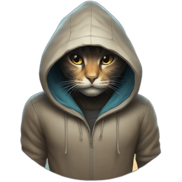 Cosmic cat with hooded man emoji