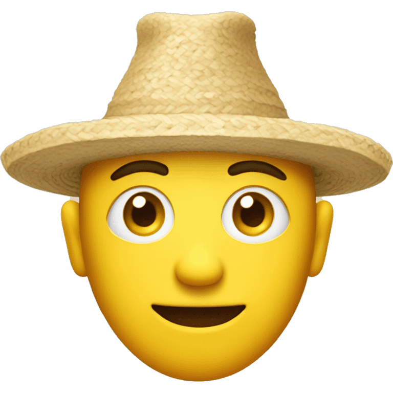 yellow man with small eyes and rice hat emoji