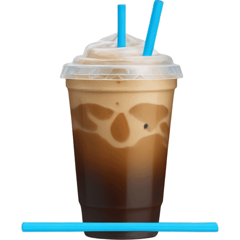 Iced coffee with a blue straw emoji