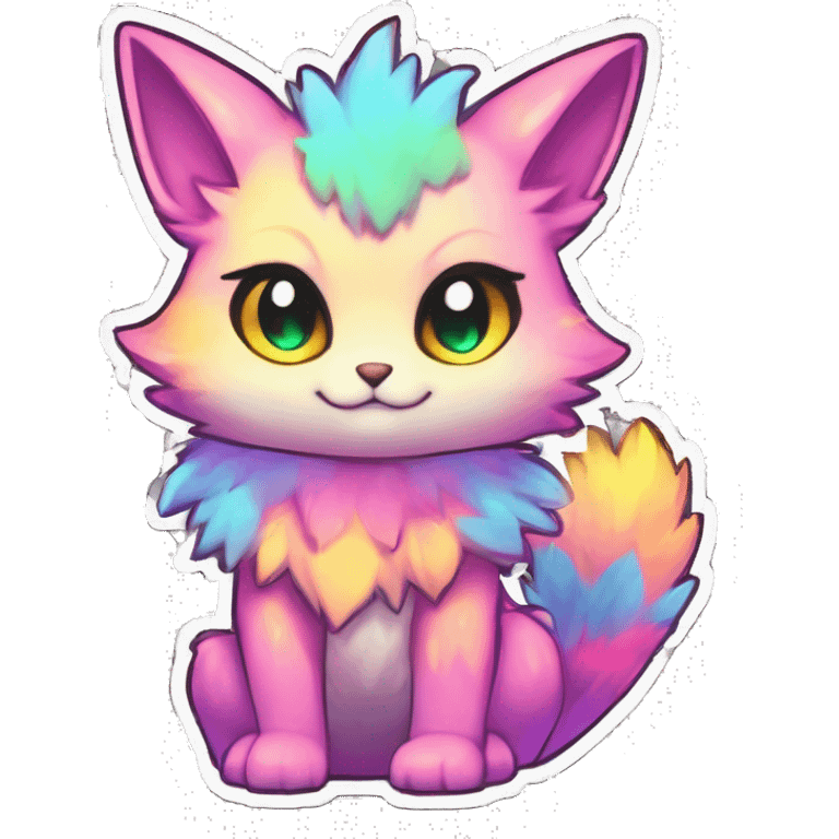 Anthro Fluffy Cool Cute Magical Elemental Shiny Colorful Neon Vibrant Colors Sparkle Kemono-style Chibi Fantasy-Animal-Fakémon-Pokémon-Hybrid Fur Sona Aesthetic Full Body Sticker emoji