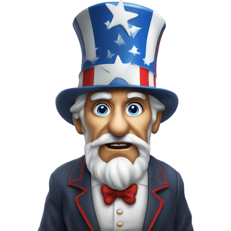 Uncle Sam with pitiful eyes holds a sign at full height waist photorealistic serious emoji