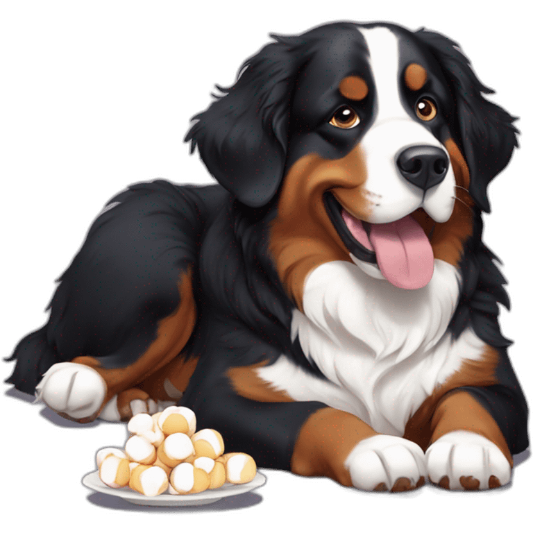 bernese mountain dog eating marshmallows emoji