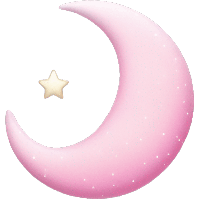 Pink crescent moon with sparkly white clouds emoji