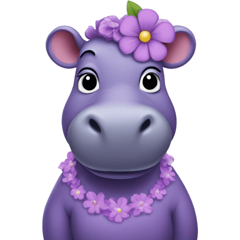 purple hippo with a flower on her head and in a dress emoji