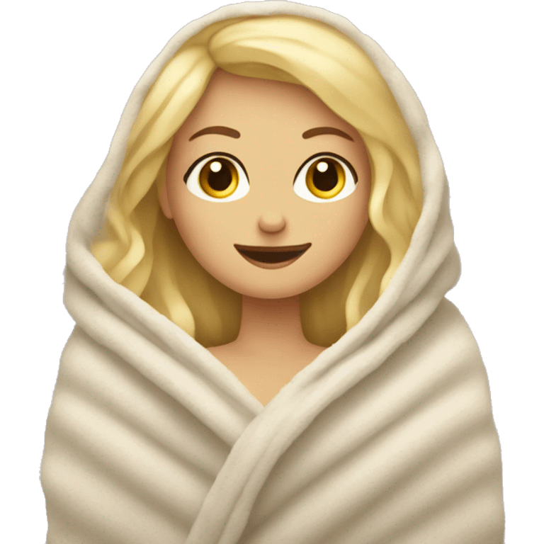 Blonde girl wrapped in fuzzy blanket emoji