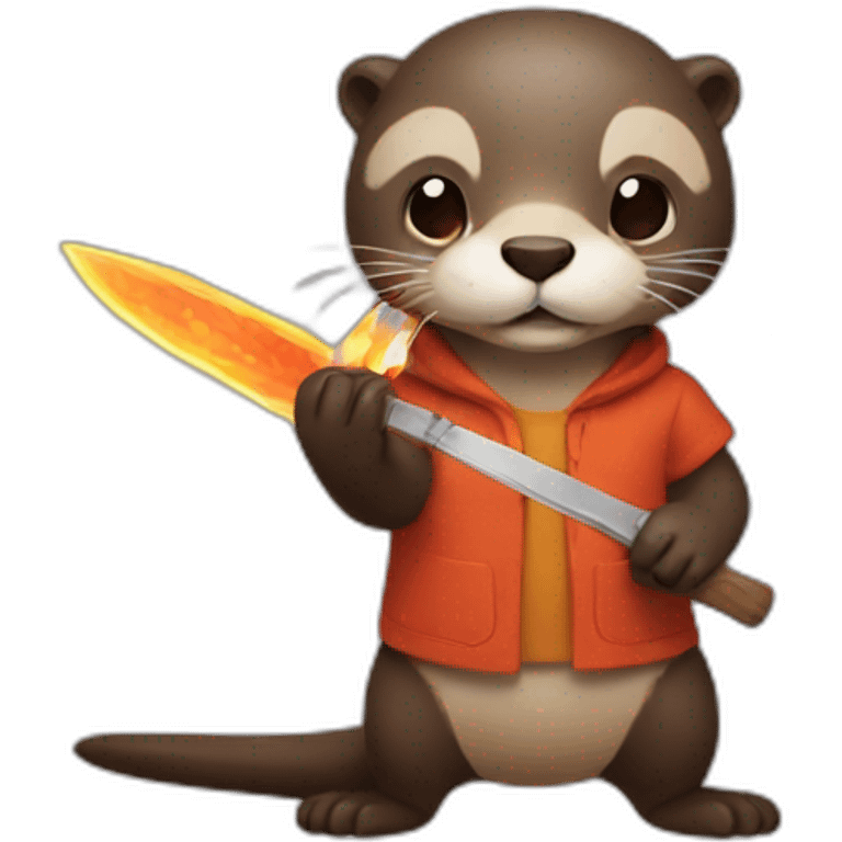 otter holding a fire knife in his hand emoji