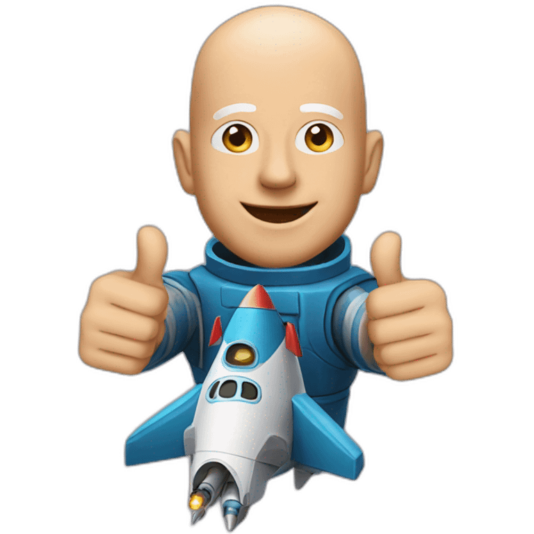 Jeff Bezos in a rocket giving a thumbs up emoji