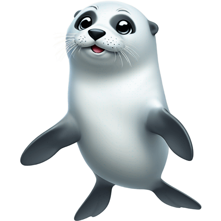 fluffy harp seal happy with flippers up in the air emoji