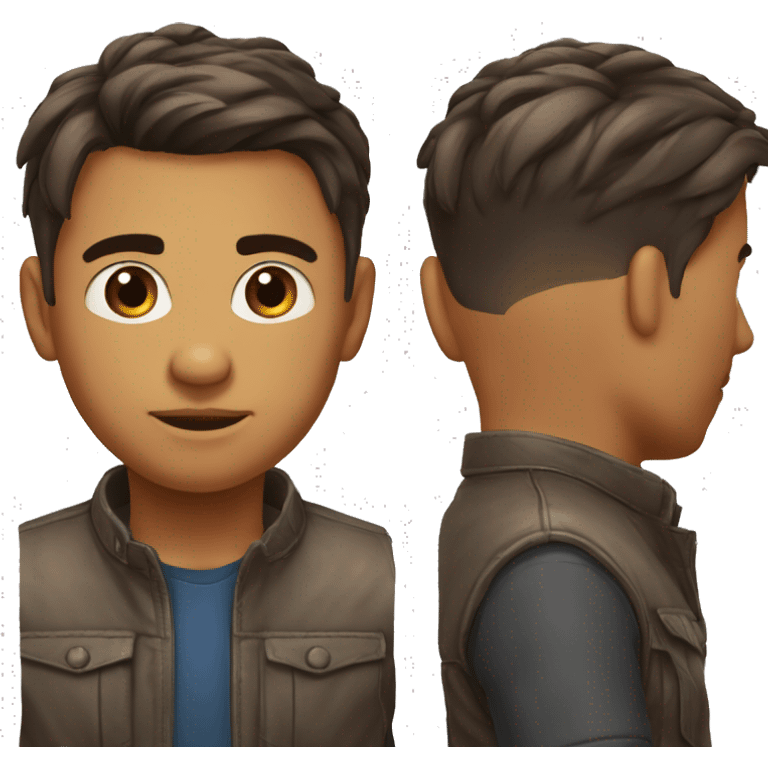 tete ronde, homme, cheveux et yeux maron, cheveux lisse court avec un degrader emoji