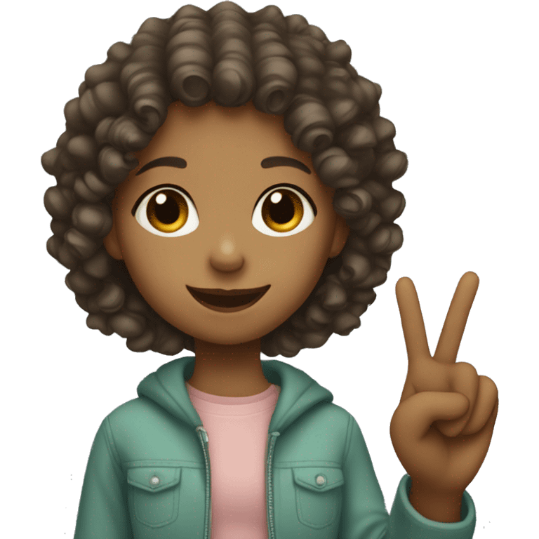 A girl with curly hair doing the peace sign  emoji