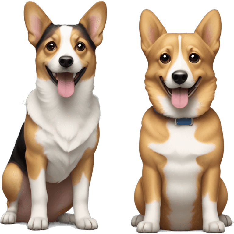 2 dogs together, one is a corgi, one is a small tan terrier  emoji