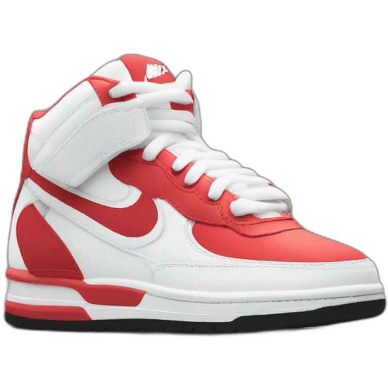 Chaussure Nike rouge et blanche avec le logo en noir emoji