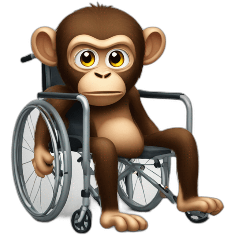 Very angry monkey with small ferocious rollins eyes rides really cute wheelchair emoji