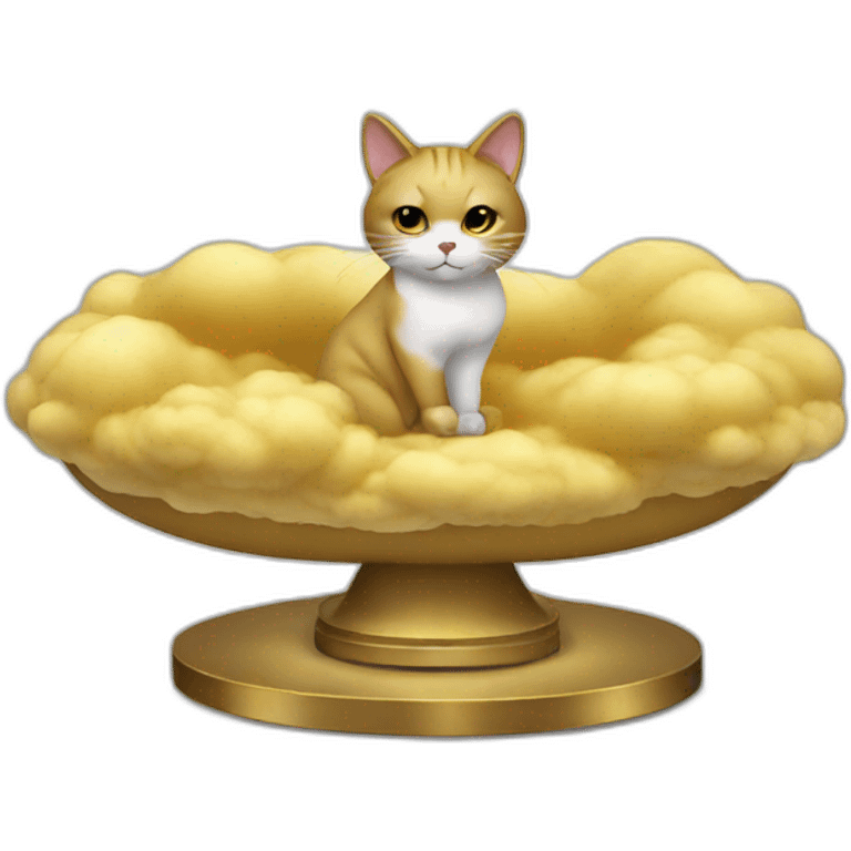 cat secretary sitting on top of the gold cloud emoji