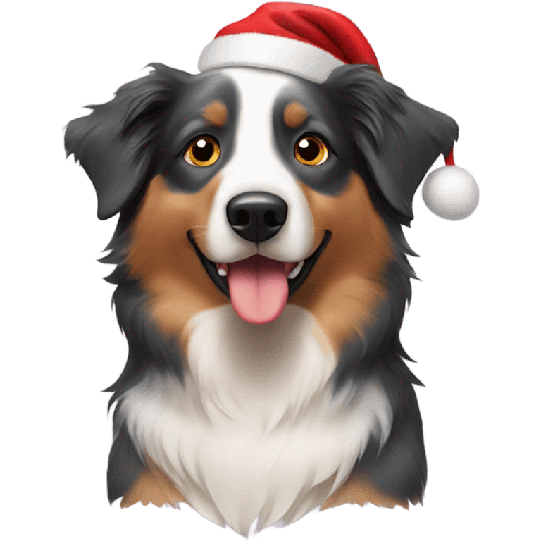 Australian Shepherd with a Christmas hat emoji