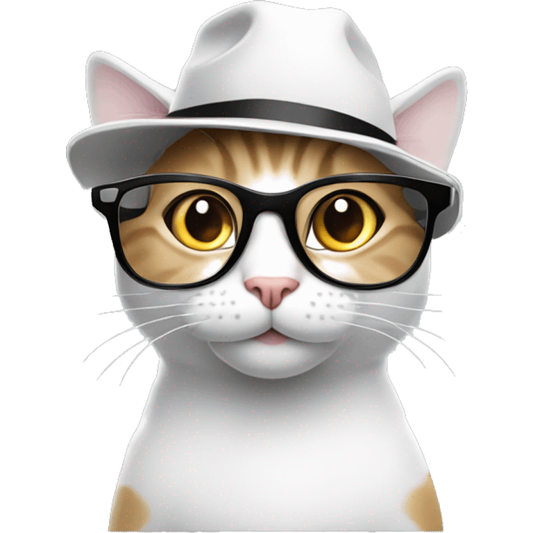 Mulatto hiphop confident business young adult cat pfp with smart glasses and white hat emoji