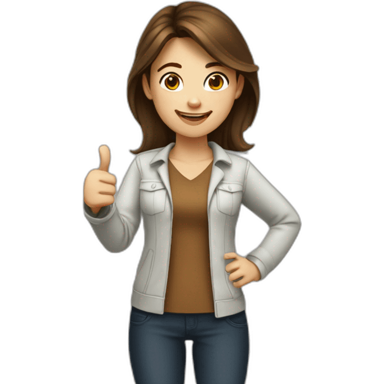 programmer girl with brown hair, thumbs up. emoji