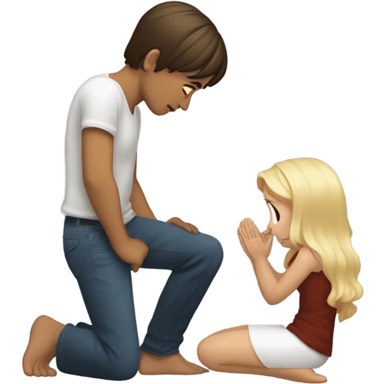 Brunette boy begging Infront of blonde girl emoji