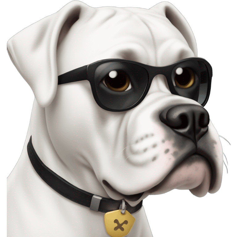 White boxer dog with completely black sunglasses   emoji