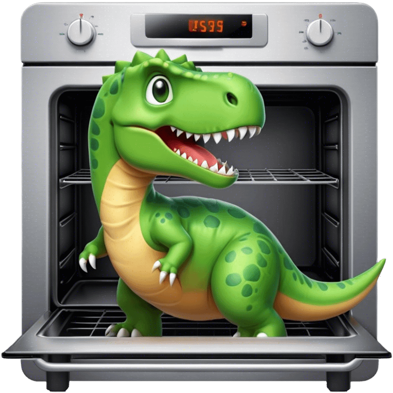 a dinosaur coming from an oven emoji