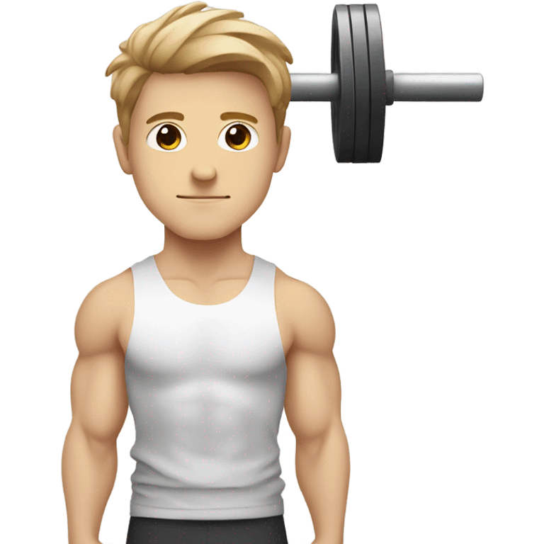 Kawaii White man with light brown hair at gym standing with barbell from side view emoji