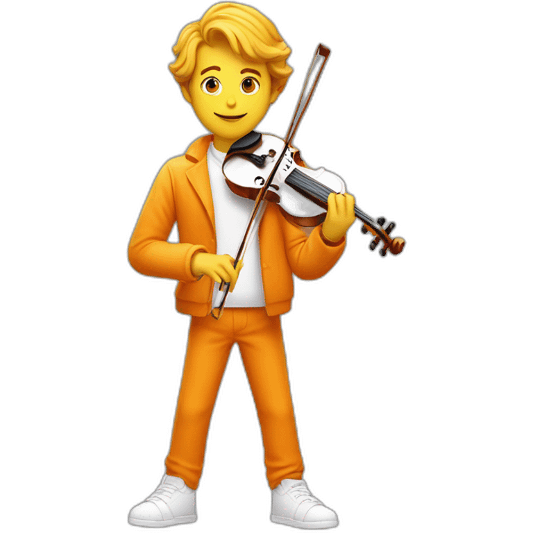 yellow-boy-with-white-jacket-and-orange-trousers-holding-in-his-hands-violin-and-paintbrush-behind-him-is-a-orange-sea emoji