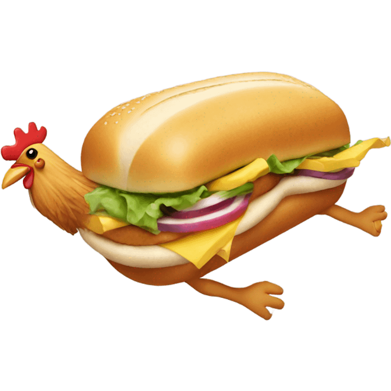 A chicken sandwich dancing on a pool noodle  emoji