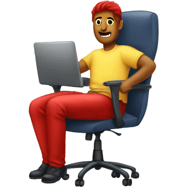 My friend sitting in his computer chair with really red legs  emoji